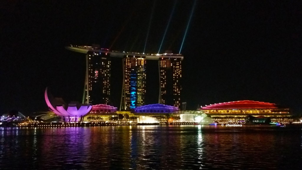 The Helix Bridge, Marina Bay Sands, and the Lotus.